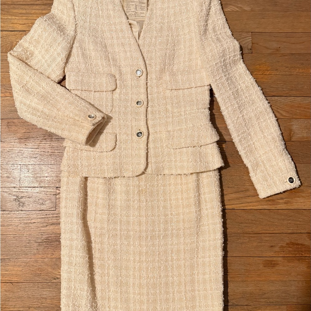 CHANEL Lemon Tweed Blazer and Skirt Ensemble
